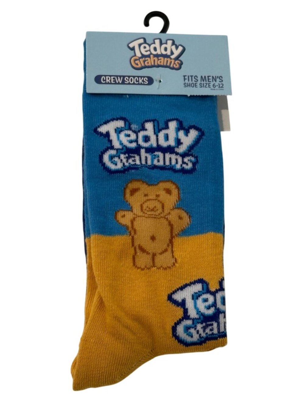 Bear Snack Novelty Crew Socks Mens 6-12 Yellow Funny Food Graphic